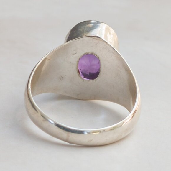 Vintage ’90s Plum Traders 925 Sterling Amethyst Modernist Ring Sz 7½ - Picture 5 of 12